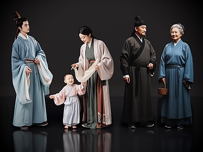 多人 2D古装人物 宋代一家人 古装一家人 古装家庭 古代家庭