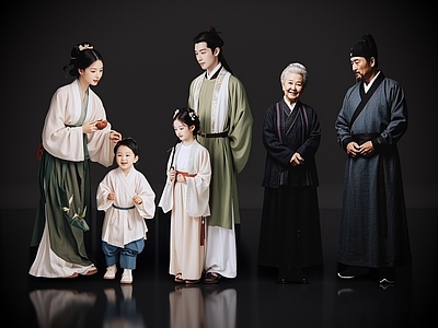 多人 2D古装人物 宋代一家人 古装一家人 古装家庭 古代家庭