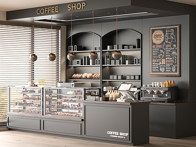 现代咖啡厅 咖啡吧台 咖啡机 工作台 奶茶咖啡店 操作台