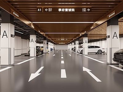 现代室内停车场 地下停车场 室内停车场 小区停车场 新能源汽车 汽车