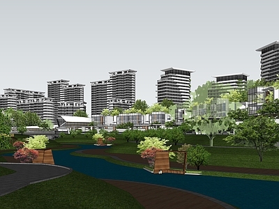 现代小区建筑 滨河住宅 别墅建筑