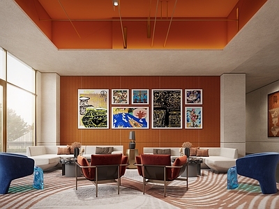 现代售楼处 洽谈区 沙发组合 挂画组合
