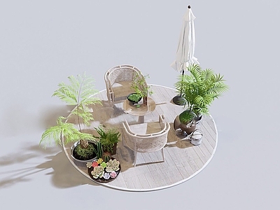 现代庭院小品 庭院摆件小品 花园庭院景观摆件 庭院休闲桌椅 绿植盆栽摆件 户外遮阳伞