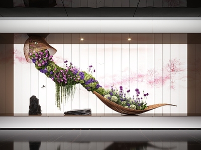 现代艺术装置 现代植物艺术装置 室内景观 景观石 花艺