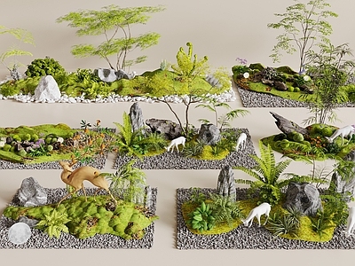 现代其他景观小品 景观造景 苔藓景观 植物造景 植物堆 景观树