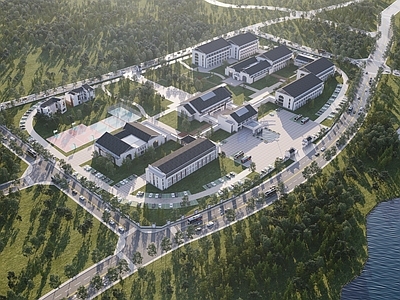 新中式学校外观 新中式学校 会所 养老中心 党校