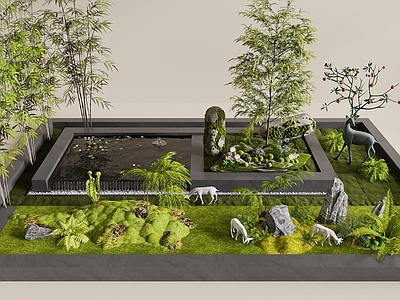 现代其他景观小品 景观造景 水景 庭院景观 植物造景 景观树