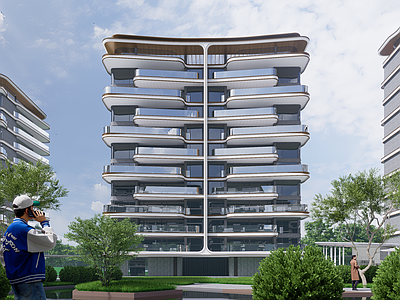 现代极简小区建筑 四代宅 现代 曲线