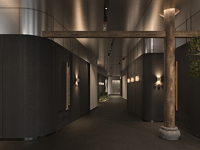 现代简约中餐厅 餐厅 过道 灯具