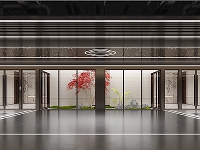 新中式室内停车场 地下车库 地下大堂 地下入户大堂 停车场