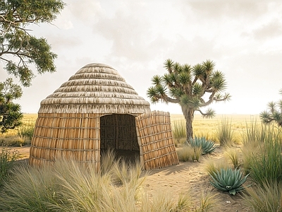 现代风格建筑 茅草屋 特色编织小屋