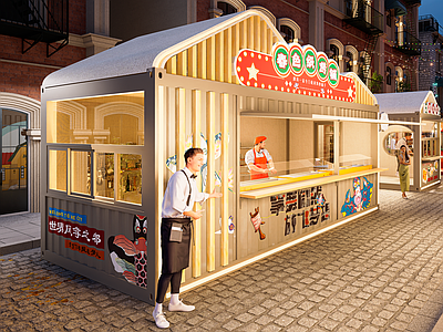 现代奶油商场建筑 奶油风 集装箱 小吃 商铺 售卖