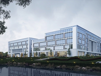 现代简约学校建筑 学校湖景 教学楼学校 现代教学楼 实验楼