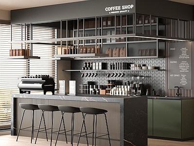 现代咖啡厅 咖啡吧台 咖啡机 工作台 奶茶咖啡店 操作台