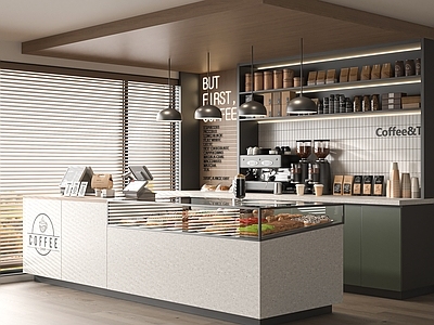 现代甜品面包店 面包店 甜品店 咖啡厅 面包店展柜 咖啡吧台
