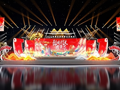 现代新中式舞台 国潮舞台 音乐节舞台 演唱会舞台 舞台美陈 舞台灯光