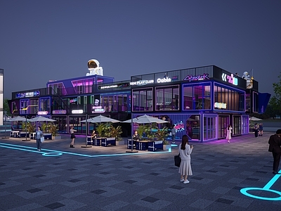 工业现代商场建筑 赛博朋克 酒吧 集装箱 商业街