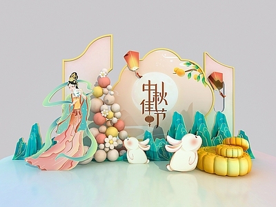 新中式中式美陈 中秋节美陈 国潮美陈 月饼 春节美陈 宴会背景
