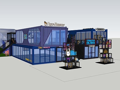 现代工业商场建筑 赛博 集装箱 酒吧 商业