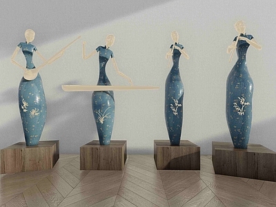 新中式现代艺术装置 人物雕塑 艺术雕塑 人物摆件 女雕塑 弹琴