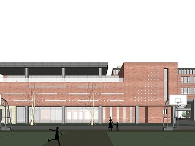 现代学校建筑 教学楼学校 红砖 典雅
