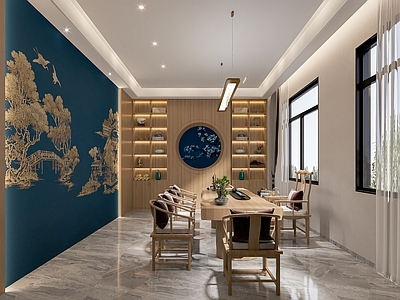 新中式原木休息区 茶室 茶桌