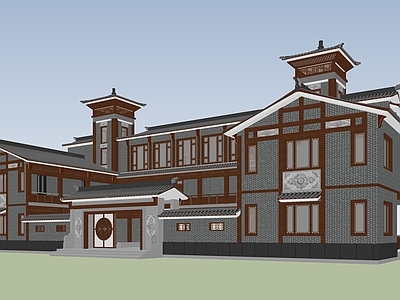 新中式中式展览馆建筑 徽派博物馆 展览馆 美术馆 艺术展厅