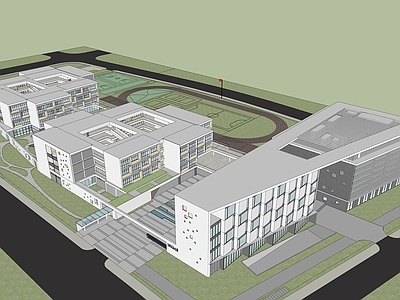 现代学校建筑 教学楼学校 学校鸟瞰 学校操场