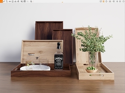 现代原木摆件组合 现代托盘摆件组合 原木托盘 托盘摆件 茶杯 茶具