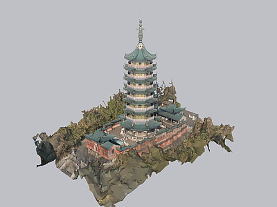 中式古建筑 焦山定慧寺 古塔 寺庙 航拍扫描资产