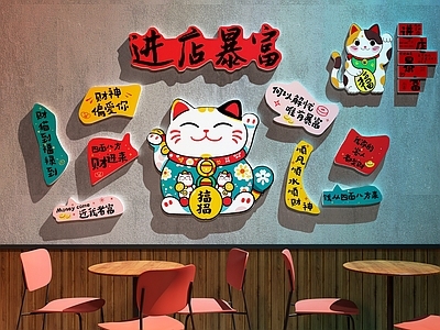 现代中餐厅 餐厅装饰画 餐厅招财猫装饰画 招财猫打卡墙 餐厅打卡墙