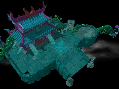 复古中古风格建筑 魔族主殿 古建大殿 卡通场景古建