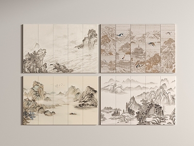 新中式护墙板 新中式禅意其他材 壁画硬包 护墙板 山水壁画