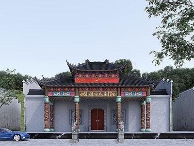 中式中古古建 徽派牌楼 祠堂 中式建筑 雕花牌匾 中式祠堂
