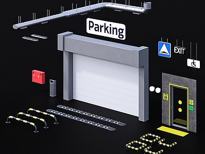 现代室内停车场 停车场配件 停车场配套 停车场大门 交通导视牌 地下室天花管道