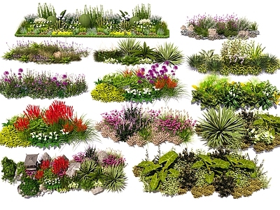 花草 花草 花草组合 绿植组团 花镜 景观植物 植物堆 庭院花草 花卉 微地形