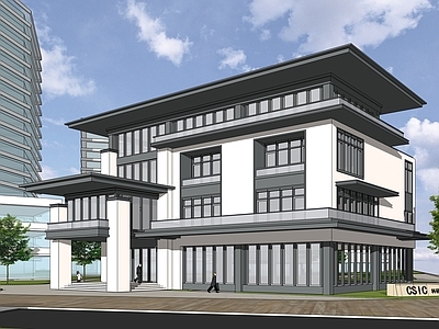 现代新中式售楼处建筑 售楼处 示范区 孵化示范区