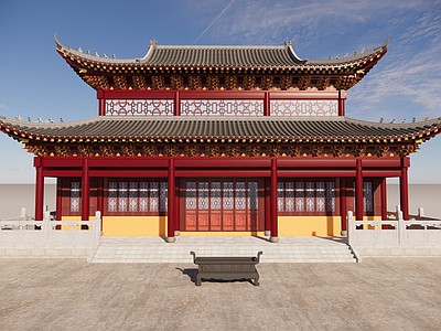 中式古建筑 中式古建筑 寺庙 两层古建筑