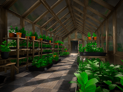 现代室内景观 木制温室 盆栽植物 花房花店 大棚树苗 农业种植大棚