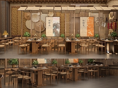 新中式原木中餐厅 农耕文化主题 乡村振兴主题 简餐厅