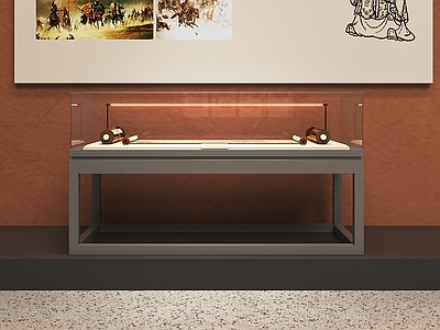 现代新中式博物馆 古玩字画展示柜 画卷展示柜展示台 古董文物展示柜 玻璃展示台展柜 历史文物展示柜