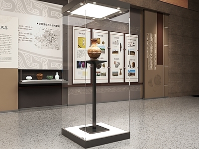 现代新中式博物馆 文物展示柜 文物玻璃柜 古董展示柜 玻璃展柜立柜 灯箱立柜展示柜
