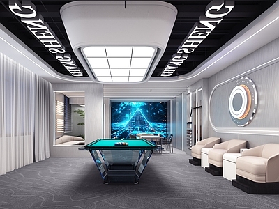 现代台球室 科技风台球房间 VIP台球包厢