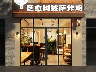 现代原木门头 汉堡店门头 炸鸡店门头 披萨店门头 披萨炸鸡门头 原木风门头