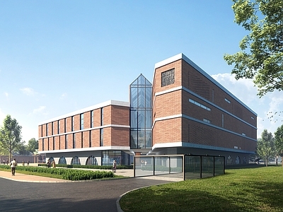 现代欧式展览馆建筑 博物馆 展览馆 档案馆 文化建筑 红砖