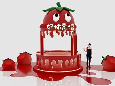 现代奶茶店 可爱水吧 夏日小卖店 西红柿可爱气模 卡通水果