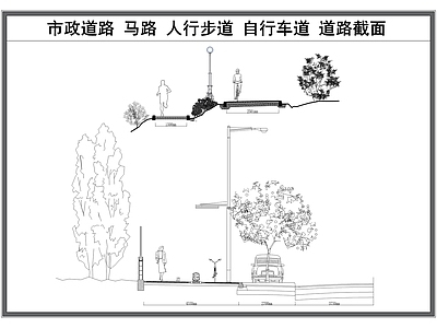 现代道路绿化 街道马路 市政道路 城市街道 人行步道 自行车道 施工图