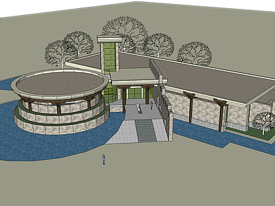 现代展览馆建筑 展馆 公园