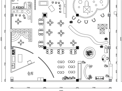 现代其他餐饮空间 亲子餐厅平面图 亲子餐饮店平面图 施工图