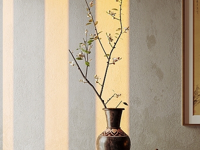 侘寂中古摆件组合 插花 玄关摆件 陶罐花瓶 装饰画 绿植摆件